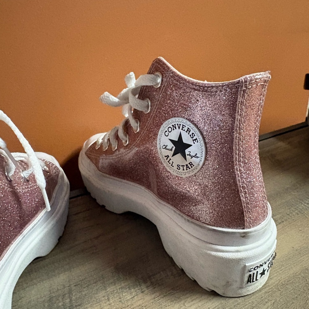 Converse Pink Glitter Platform High-Top Sneakers - Picture 2 of 9